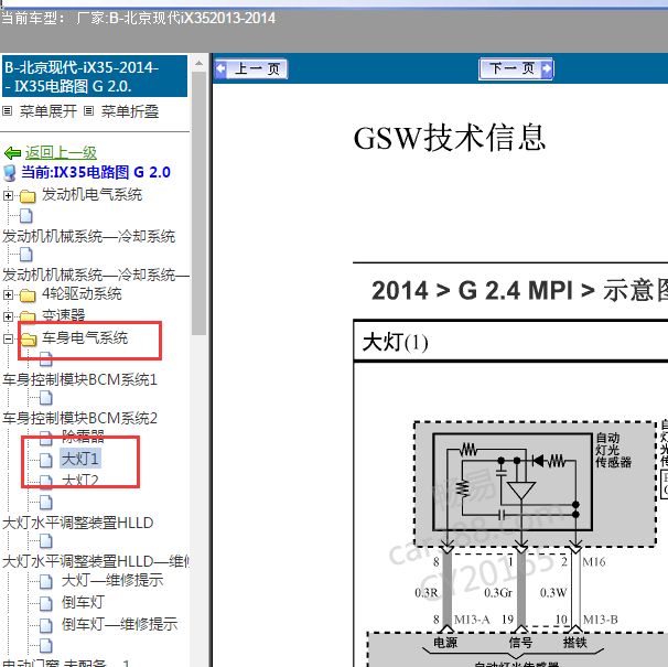 2013-2014年现代IX35 大灯电路图