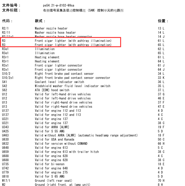 04年奔驰s350点烟器线路图