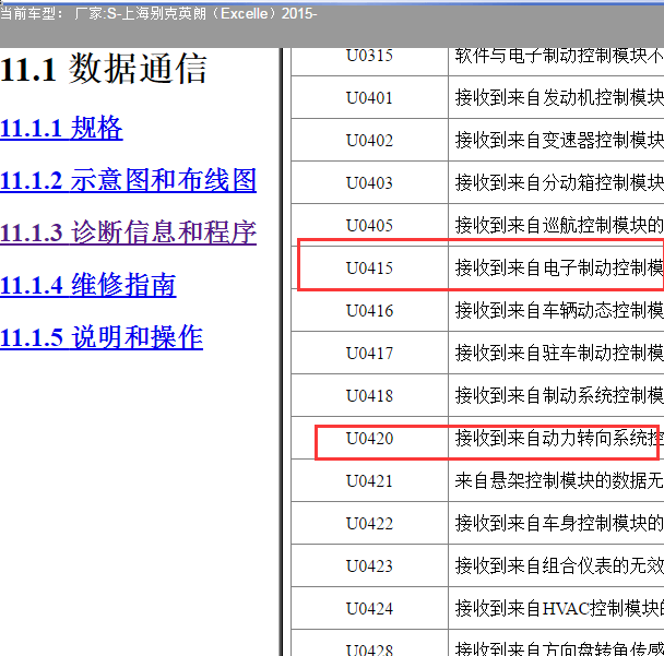 2015年别克英朗故障码说明