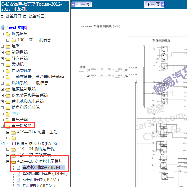 2012年福特福克斯车身控制电路图