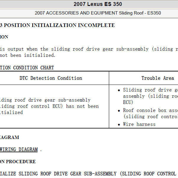 2007年雷克萨斯ES350  B2343故障码资料.