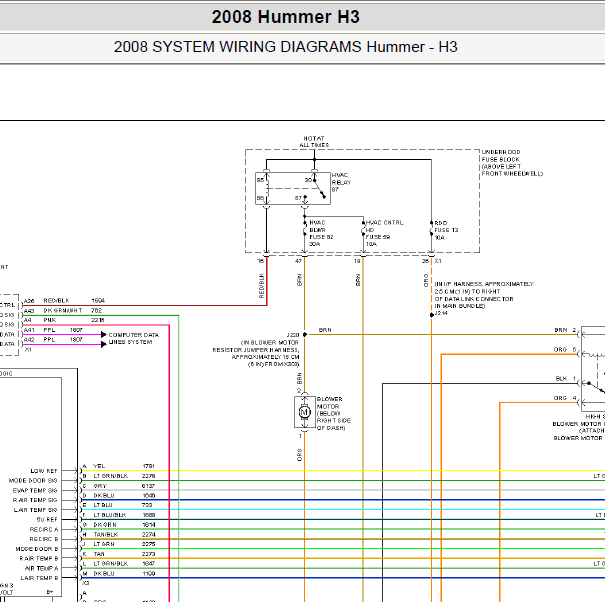 2008年悍马H3手动空调电路图