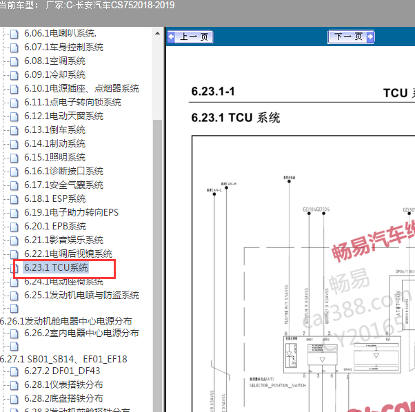 2018年长安CS75 变速箱电路图
