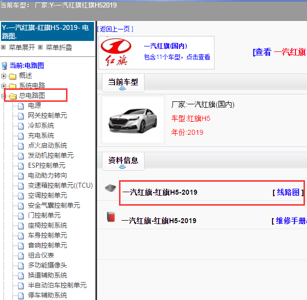 2019年红旗H5 全车线路图