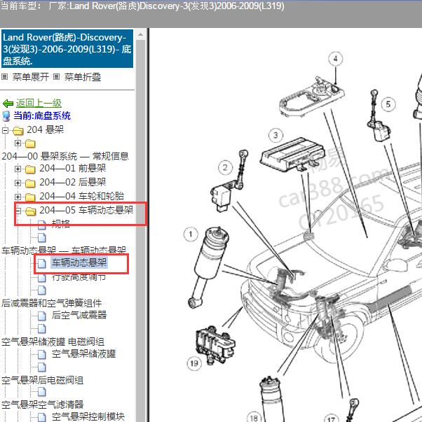 2006-2009年路虎发现3悬架系统模块位置