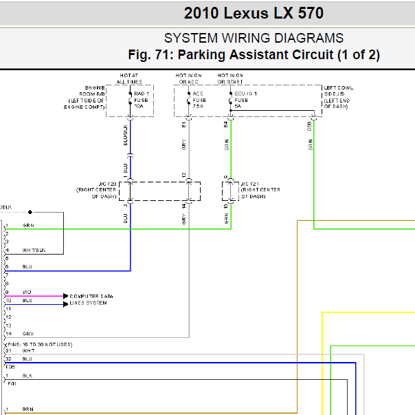2010年雷克萨斯LX570倒车雷达电路图