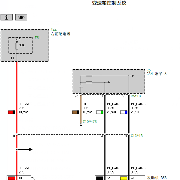2019年宝马325LI变速箱电路图