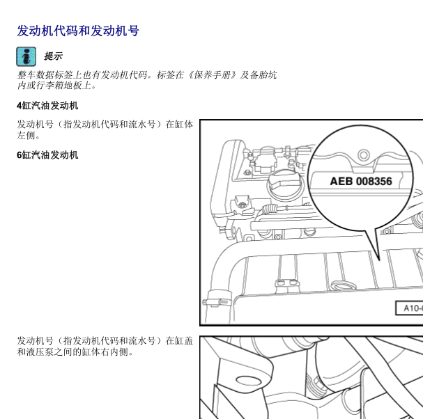 2005年奥迪A6发动机号位置