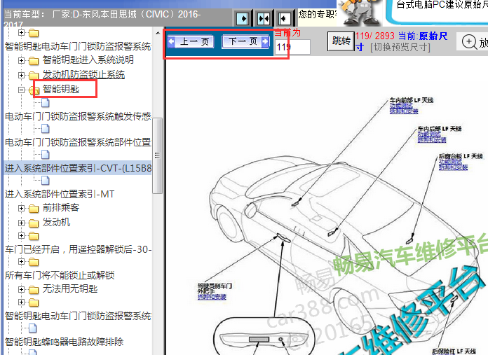2016-2017年本田思域无钥匙天线位置