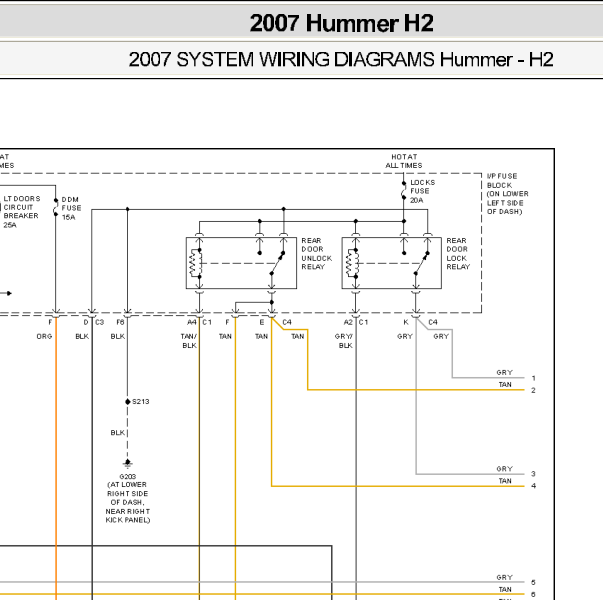 2007年悍马H2车门锁控制电路图