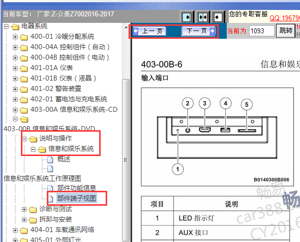 2016-2017年众泰Z700娱乐音响针脚资料
