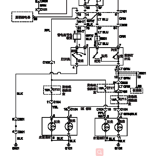 2005年别克凯越照明系统电路图