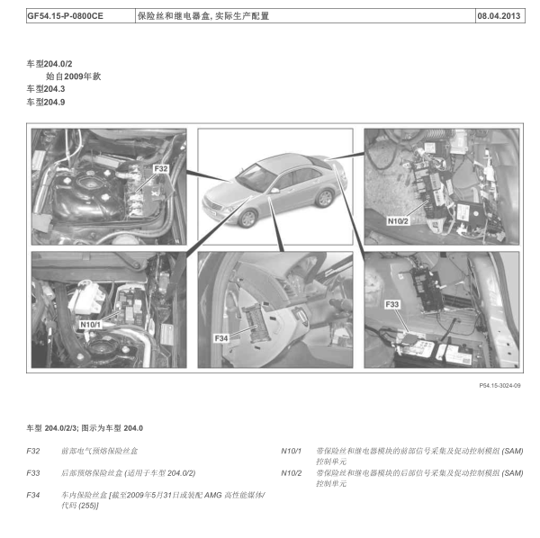 2014年奔驰GLK260发动机舱保险盒及后备箱保险盒图解