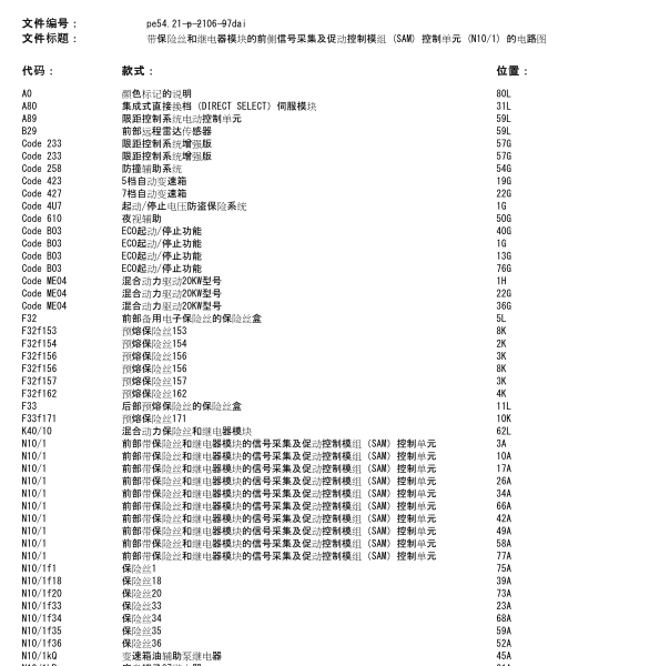 奔驰E260 SAM模块电路图