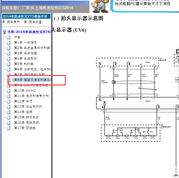 2014年凯迪拉克XTS显示屏电路图