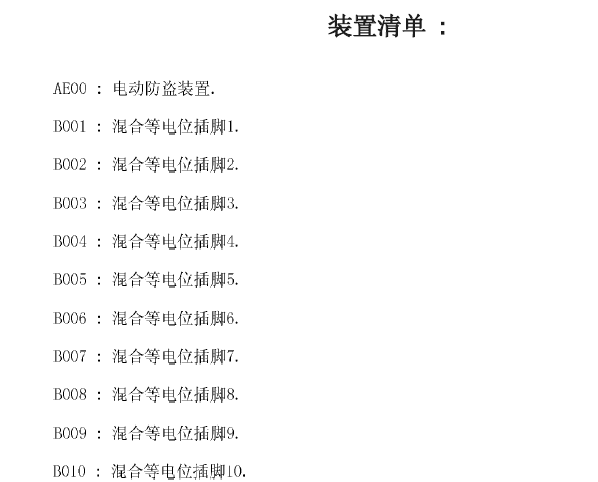 标致元件清单