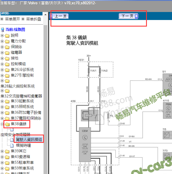 2012年沃尔沃S80仪表电路图