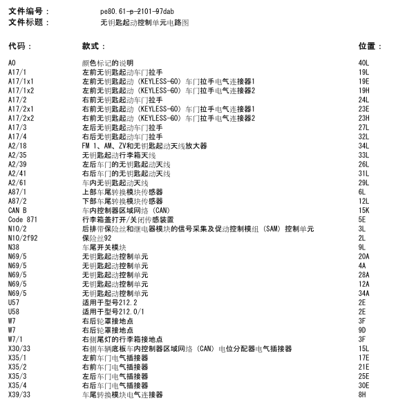 2014年奔驰E320的无钥匙启动模块电路图