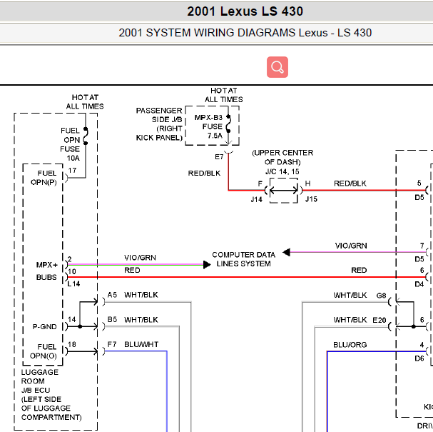 2001年雷克萨斯LS430 尾门锁电路图