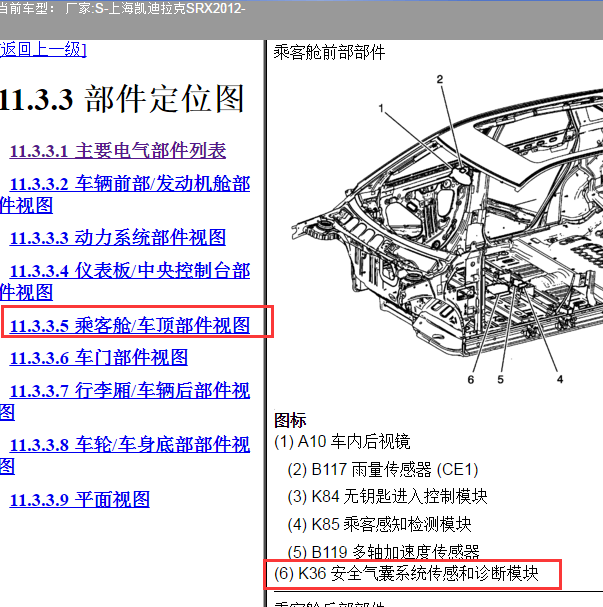 2011年凯迪拉克SRX安全气囊模块位置