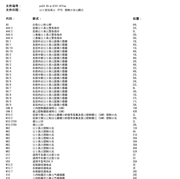 2011年奔驰GLK300倒车雷达电脑图