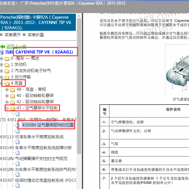 2012年保时捷卡宴空气悬架部件位置图