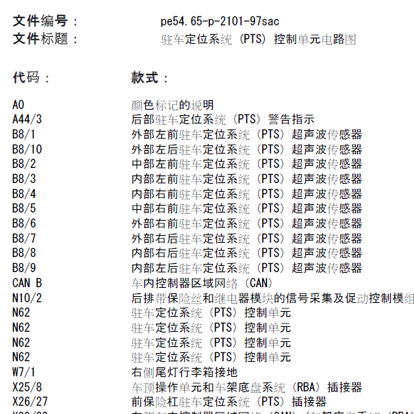 奔驰S350 驻车定位系统电路图和位置