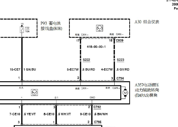 福特福克斯转向助力电路图