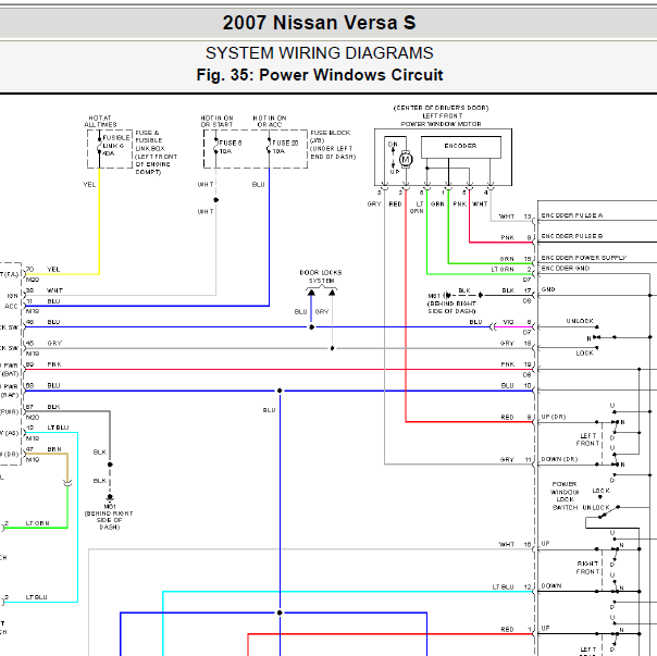 2007年日产骐达车窗电路图
