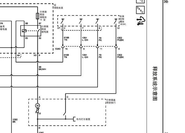 2008年凯迪拉克cts后备箱锁块电路图