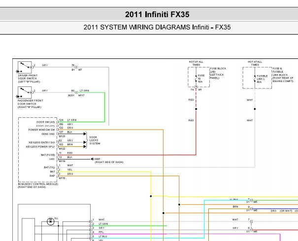 2011年英菲尼迪FX35玻璃升降器电路图