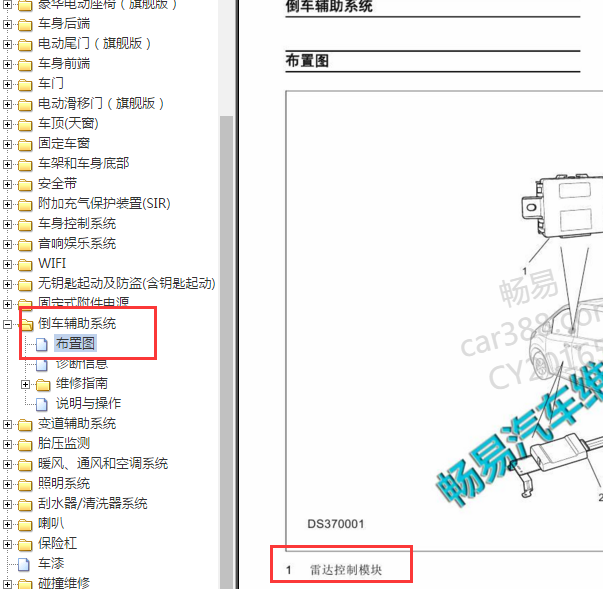 2015-2018年倒车雷达模块位置图