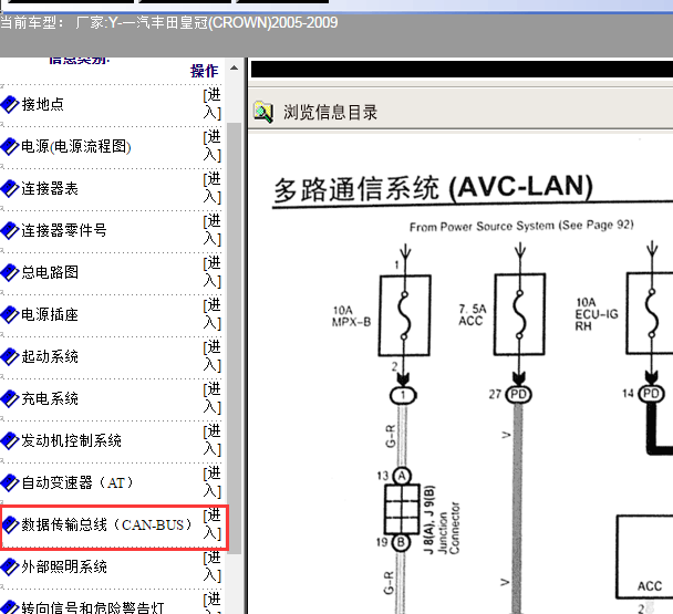 2005年丰田皇冠CAN通讯电路图