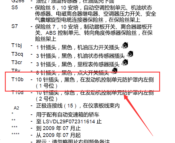 T10b插头位置说明