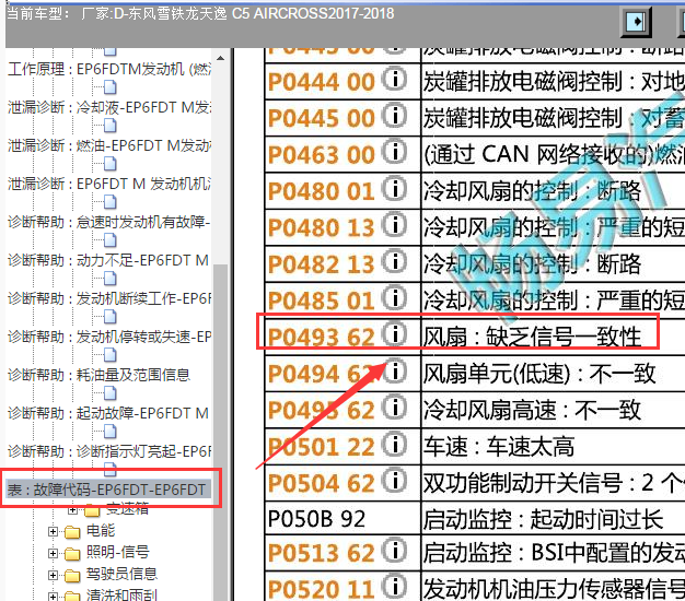 2017年雪铁龙天逸故障码P0493 62的定义