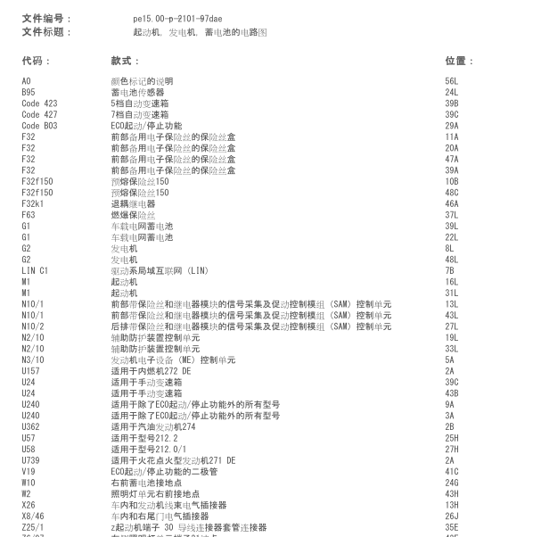 2010年奔驰E260发电机电路图