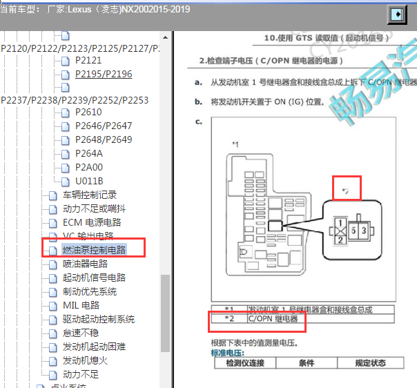 2015-2019年雷克萨斯NX200油泵继电器位置