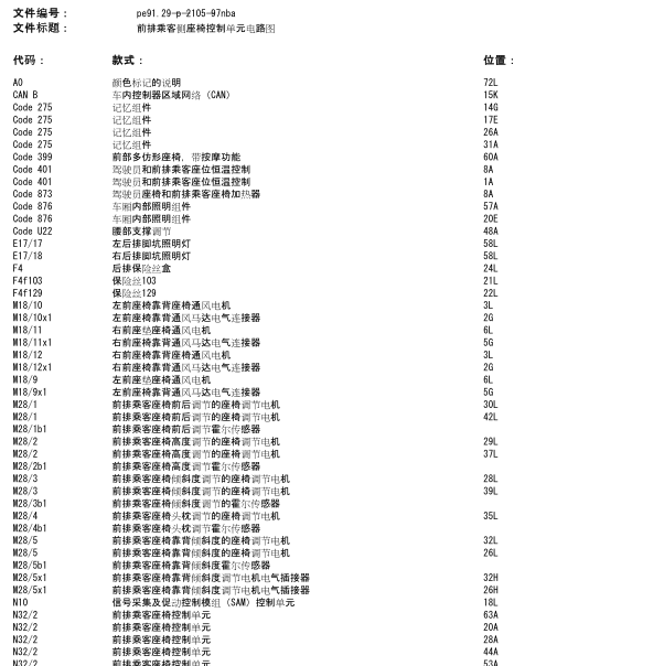 2013年奔驰GL450前排乘客座椅记忆模块电路图