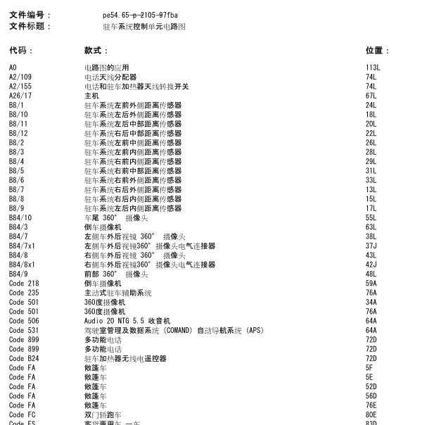 2019年奔驰C260L雷达电路图