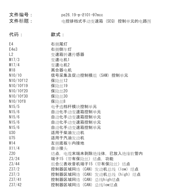 2011年奔驰Fortwo变速箱电路图