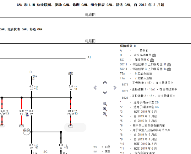 2017年大众朗逸CAN通讯电路和车身针脚