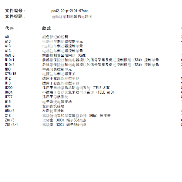 2009年奔驰S350驻车制动电路图