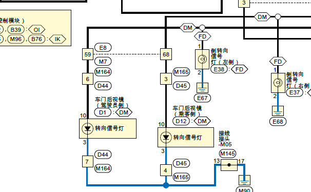 2018年日产轩逸转向灯电路图