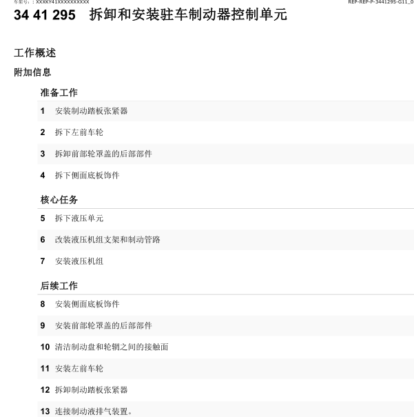 2017年宝马528LI驻车制动器控制单元相关资料