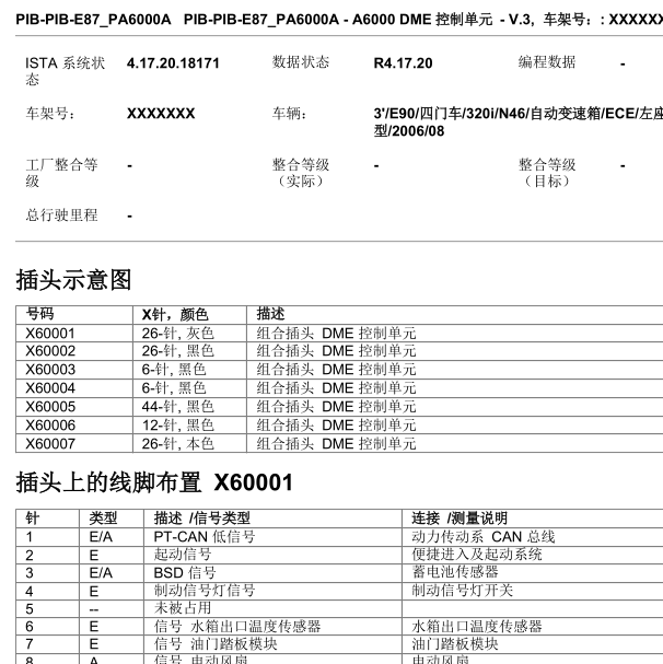 2006年宝马320i N46发动机电脑针脚定义