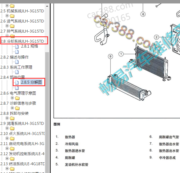 2020年嘉际发动机冷却系统分解图