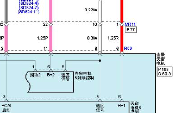 2016年现代索纳塔天窗卷帘电机控制电路图
