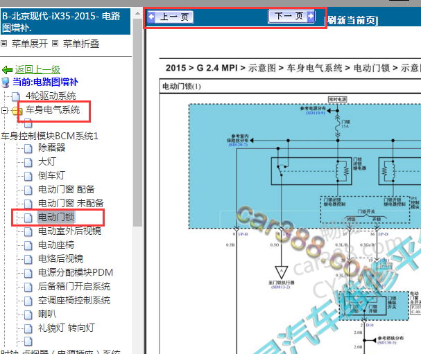 2015年现代IX35 电动门锁电路图