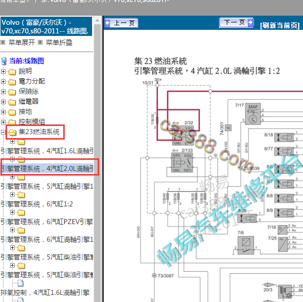 2011年沃尔沃S80发动机电路图