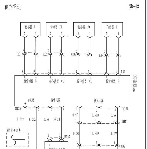 2006-2012年江淮瑞鹰倒车雷达电路图.